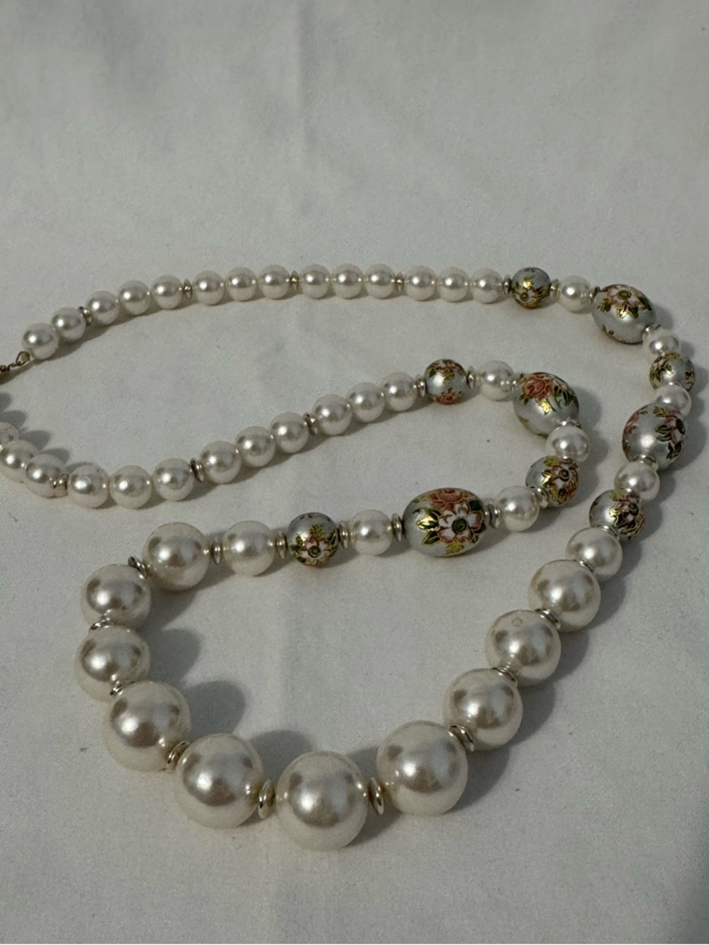 Vintage Faux Pearl Necklace Floral Enamel Beads Statement - Picture 2 of 6
